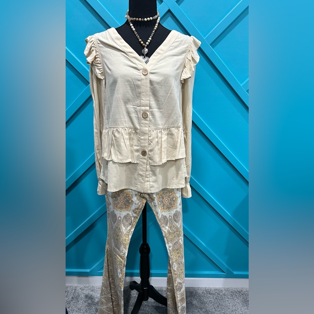 MAZIK Cream Ruffle Lightweight Blouse